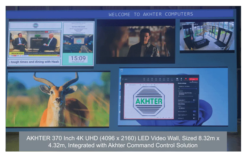 Akhter 370 inch 4k uhd led video wall intregrated with akhter command control solution